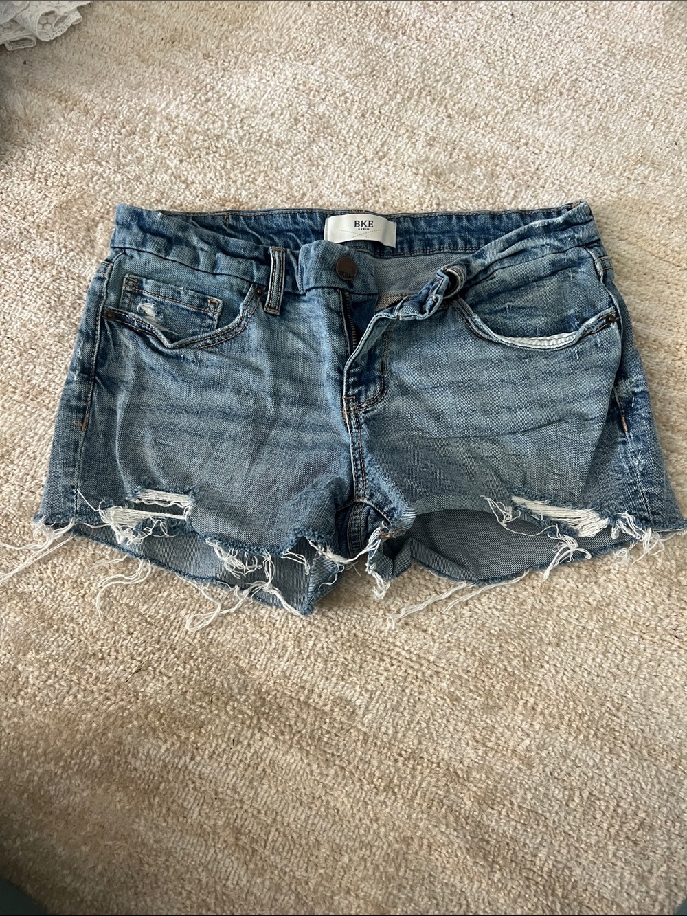 BKE Frayed Hem Light Blue Denim Cutoff Shorts